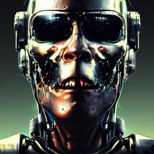 Image similar to portrait of terminator, circuit board background, soft light, 4 k, very detailed, artstation