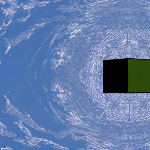 Image similar to cubic Earth in space. Earth in the form of a cube. Photo from orbital station