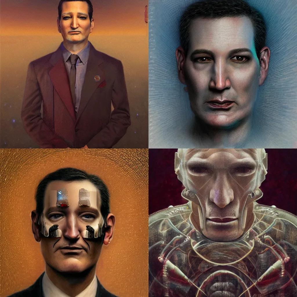 Prompt: a detailed illustration of cyborg ted cruz by agostino arrivabene