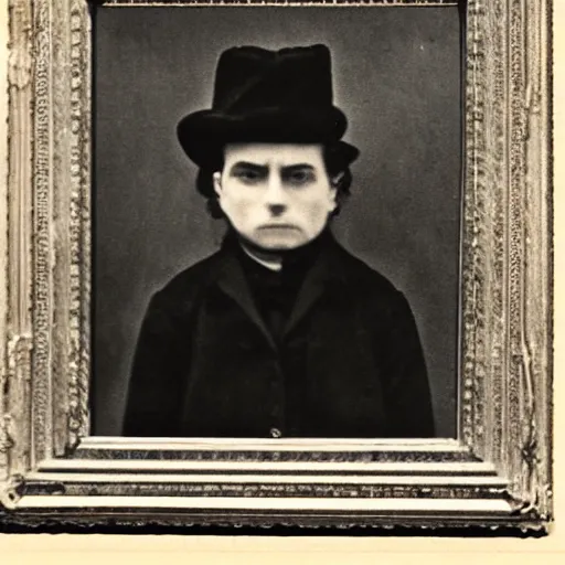 Image similar to close up photo portrait of a 19th century gangster maniac by Diane Arbus and Louis Daguerre