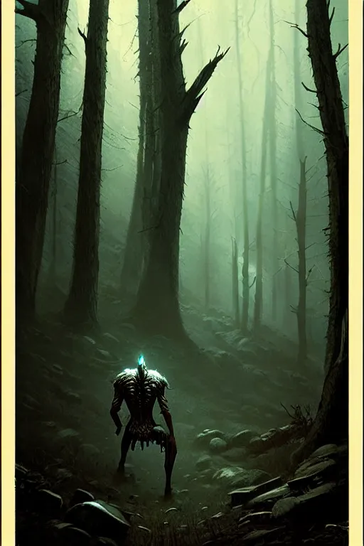 Image similar to greg rutkowski poster. draugr in the woods