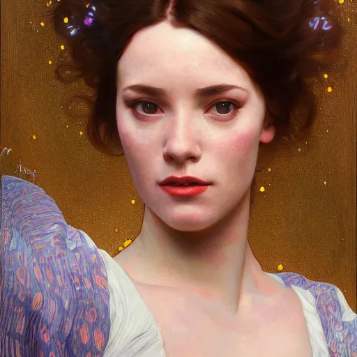 Image similar to modern woman | hyper realistic | action pose | digital painting | trending on artstation | pinup portrait | clean | illustration | dressed | Unreal Engine 5 | 8k resolution | by Greg Rutkowski Alphonse Mucha Gustav Klimt and Mel Ramos