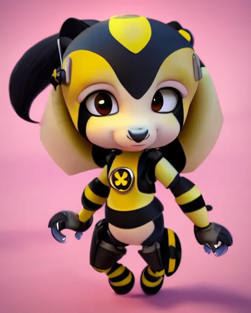 Prompt: female bumblebee mini cute style, highly detailed, rendered, ray - tracing, cgi animated, 3 d demo reel avatar, style of maple story and zootopia, maple story gun bumblebee girl, bee chibi, soft shade, soft lighting