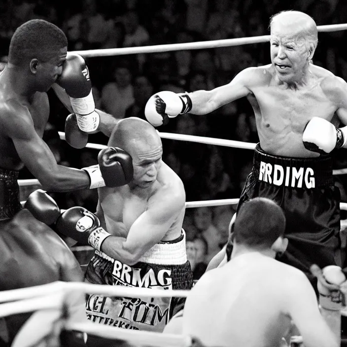 Image similar to boxing match of biden and trump, b & w detailed sharp photo