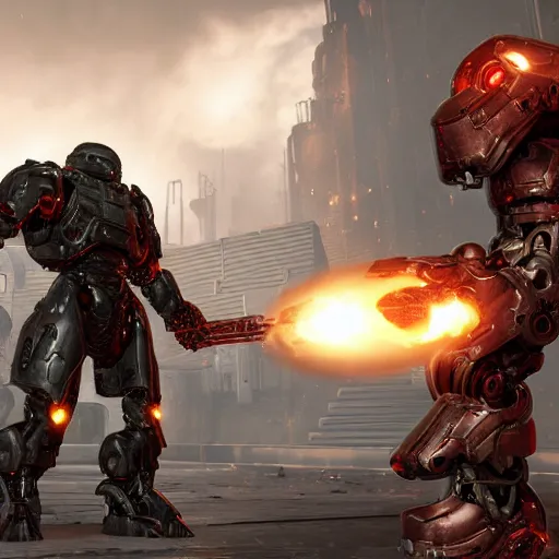 Image similar to armored cyborg from doom eternal