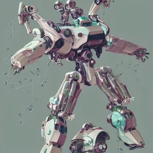 Image similar to vfx art of mecha robot wrapped in flowers & vines, art by hsiao - ron cheng & james jean, colourful, sharp, detailed, digital painting, illustration, illustration, highly detailed, intricate detail, pinterest, behance, art station,