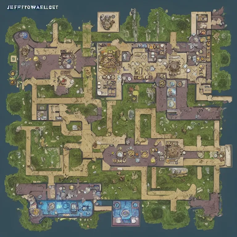 Image similar to full - color floor plan of spongebob squarepants, d & d, pathfinder, by jeff todd and greg rutkowski, trending on artstation, pinterest