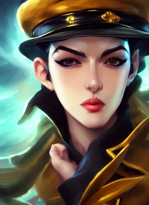 Prompt: a highly detailed illustration of beautiful girl cosplaying jotaro kujo, hyperdetailed perfect face, dramatic pose, intricate, elegant, highly detailed, centered, digital painting, artstation, concept art, smooth, sharp focus, league of legends concept art, wlop.