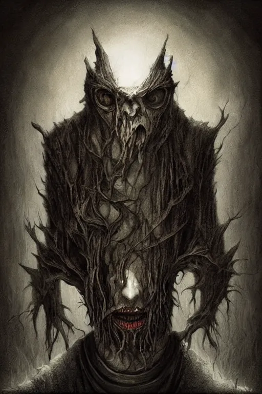 Prompt: a dark priest in the style of Anton Semenov, horror, macabre art, realistic painting, high definition, digital art, very detailed