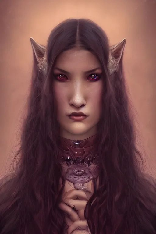 Image similar to portrait of a half woman half wolf, straight on portrait, by artgerm, tom bagshaw, gerald brom, vaporwave colors, lo - fi colors, vaporwave, lo - fi, moody vibe, goth vibe, 4 k, hd,