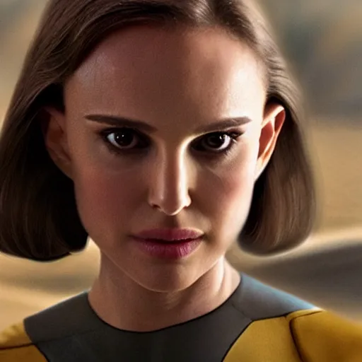 Image similar to Natalie Portman in Star Trek, (EOS 5DS R, ISO100, f/8, 1/125, 84mm, crisp face, facial features)