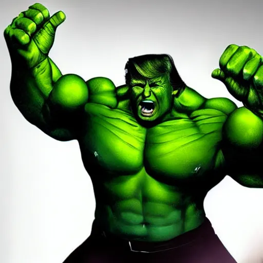 Image similar to a portrait of donald trump as the incredible hulk.
