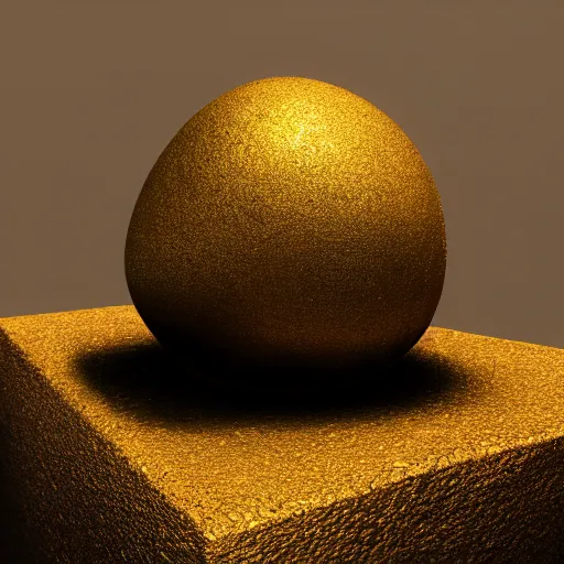 Prompt: a golden rock on top of a pile of normal rocks, octane render, dramatic lighting, beeple