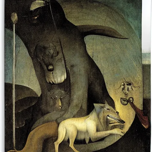 Image similar to dante with wolf by hieronymus bosch