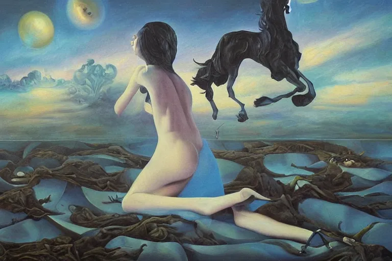 Image similar to realizing ones fate, surrealism, elegant oil painting, highly detailed