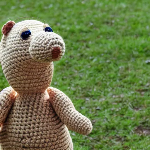 Image similar to a crochet capybara having a good time