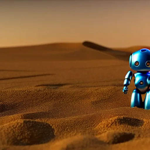 Image similar to a cute little robot is made of sand. super realistic 8 k render of a elegant, cinematic composition