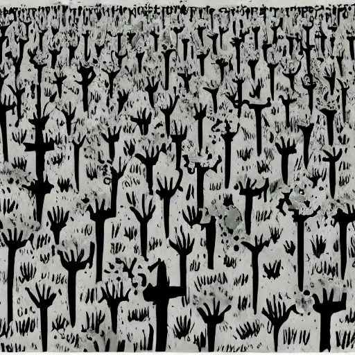 Image similar to field of the dead, monotone color scheme, in the style of sandro boticelli