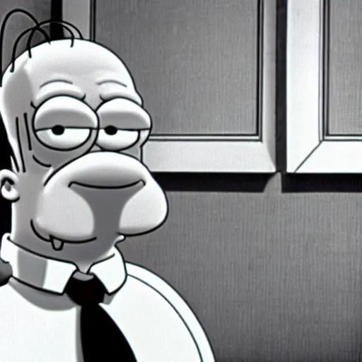 Image similar to a still of homer simpson in psycho ( 1 9 6 0 )