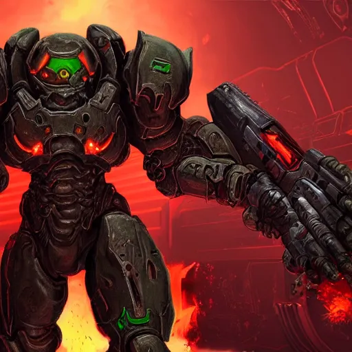 Image similar to doom slayer from doom eternal, epic paint