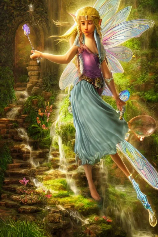 Prompt: Great Fairy Fountain from Zelda oil on canvas, intricate, portrait, 8k highly professionally detailed, HDR, CGsociety