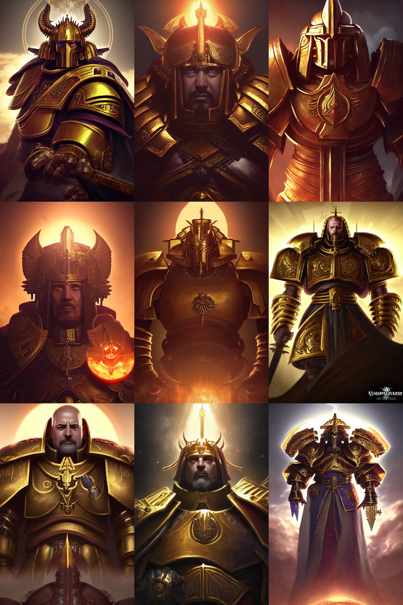 Prompt: fantasy portrait, kingdom in the clouds, horus heresy fanart - the primarchs emperor by johannes helgeson animated with vfx concept artist & illustrator global illumination ray tracing hdr fanart arstation zbrush central hardmesh 8 k octane renderer comics stylized