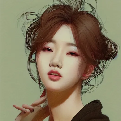 Image similar to portrait of kpop idol, expressive pose, lively expression, a pastel by chip zdarsky, trending on pinterest, mingei, full body, stylish, intricate, elegant, rose tones, highly detailed, digital painting, artstation, concept art, smooth, sharp focus, illustration, art by artgerm and greg rutkowski and alphonse mucha