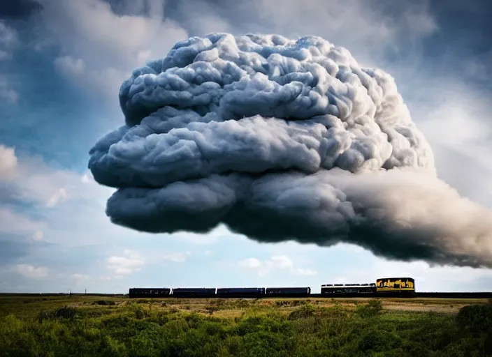 Image similar to cloud in the sky in the shape of a train, professional photography, national geographic