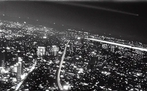 Image similar to A Filipino teenager flying above Metro Manila, wide shot, 35mm film, ethereal, by Iwai Shunji