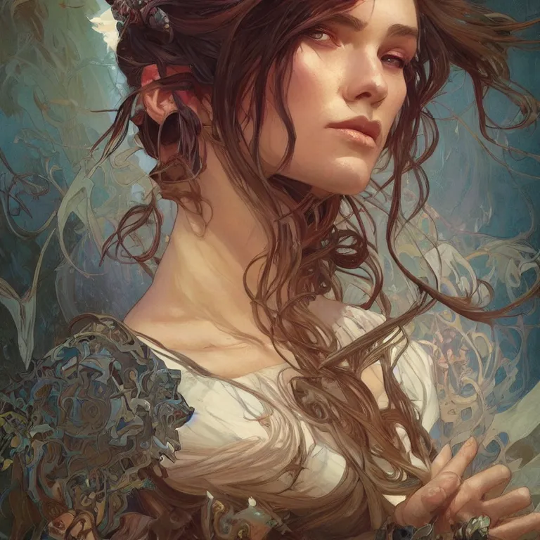 Image similar to portrait of a magic spell, D&D, fantasy, highly detailed, digital painting, artstation, smooth, sharp focus, illustration, art by artgerm and greg rutkowski and alphonse mucha