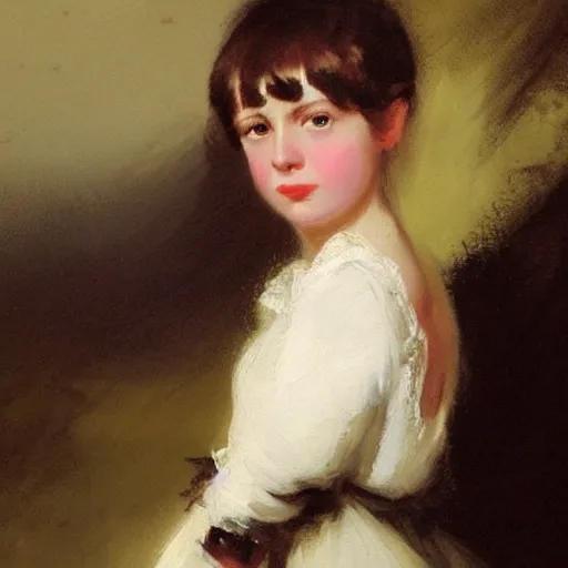 Image similar to a striking painting of a young Regency-era girl by Henry Raeburn