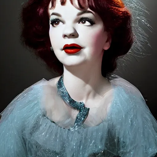 Image similar to photographic portrait of a hybrid of judy garland and bjork aged 2 6, with a dark fringe, 8 k