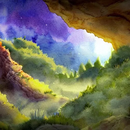 Image similar to beautiful lush natural scene on another planets cliffs, with interesting creatures. different than earth but beautiful. lightfall. beautiful detailed artistic watercolor 8 k hd. trending on artstation and deviantart.