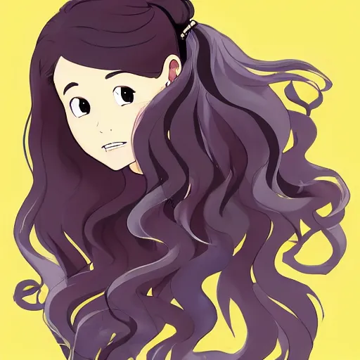 Image similar to ariana grande, flowing hair. in the style of studio ghibli, trending on artstation, emerald herald