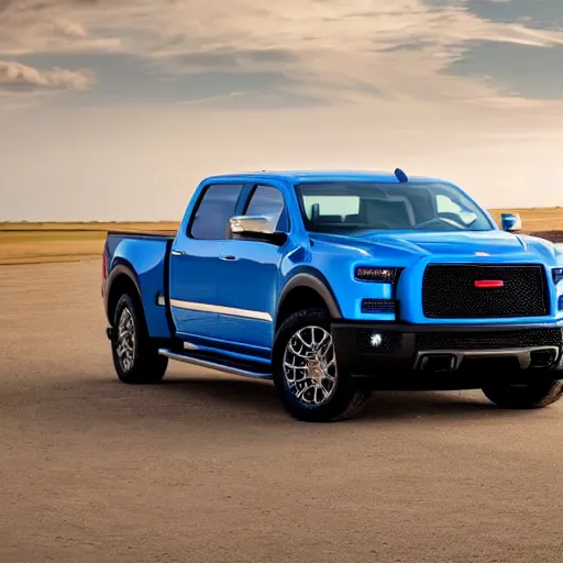 Prompt: A Pickup truck designed and produced by Bugatti in the production year of 2022, promotional photo