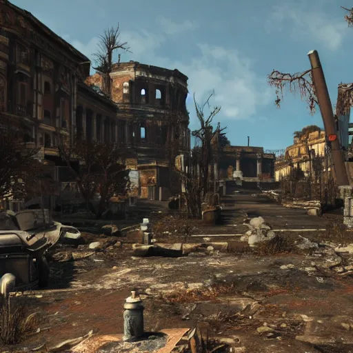 Image similar to Rome in ruins post-nuclear war in Fallout 4, in game screenshot