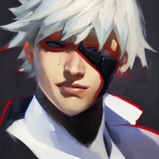 Image similar to greg manchess portrait painting of ken kaneki as overwatch character, medium shot, asymmetrical, profile picture, organic painting, sunny day, matte painting, bold shapes, hard edges, street art, trending on artstation, by huang guangjian and gil elvgren and sachin teng