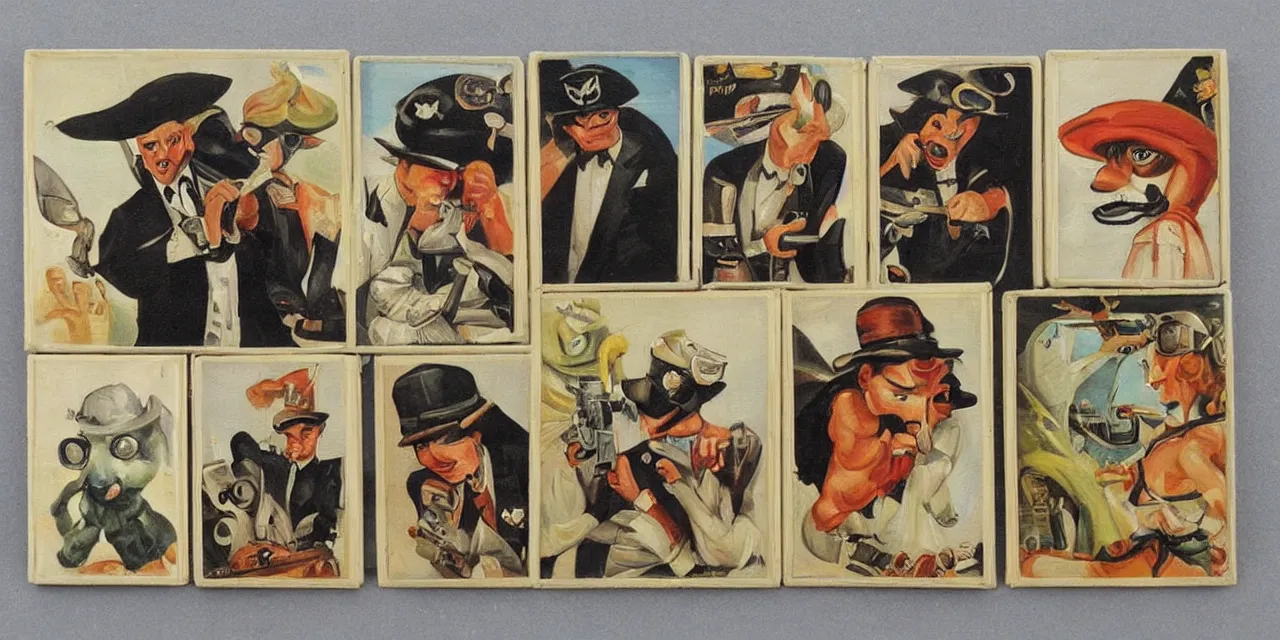 Image similar to art deco era oil painting gangster - chibi animals, chibi pirates bootlegging cds