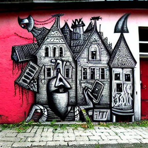 Image similar to transylvanian folk art, in the style of graffiti, made by phlegm