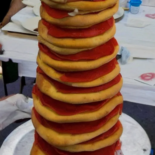 Prompt: a pizza made to look like the leaning tower of pisa