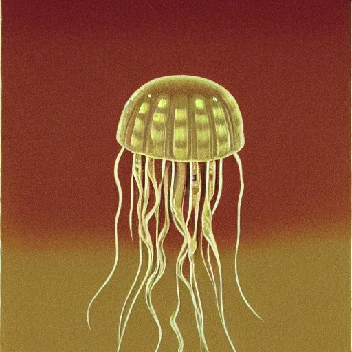 Image similar to a stinging jellyfish, by grant wood