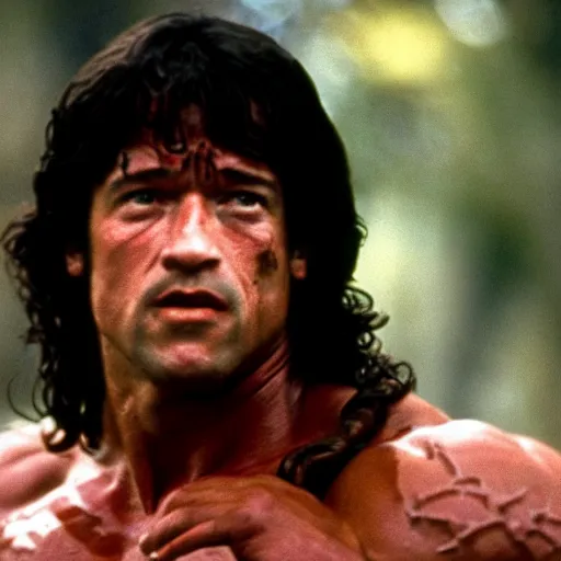 Image similar to arnold schwarzenegger as john rambo in first blood