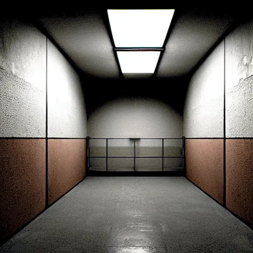 Image similar to noisy photograph of underground prison cells, office ceiling panels, retrofuturism, brutalism, minimalist, cinematic, soft vintage glow