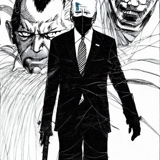 Image similar to Joe Biden looking sinister, by Tsutomu Nihei, highly detailed