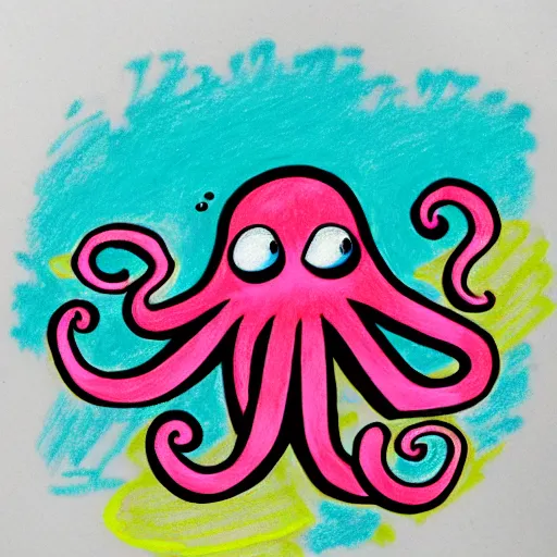 Image similar to multicolor drawing of a sad octopus wearing a pink hatin 4 k ultra high resolution, with arcane style with depressive feeling