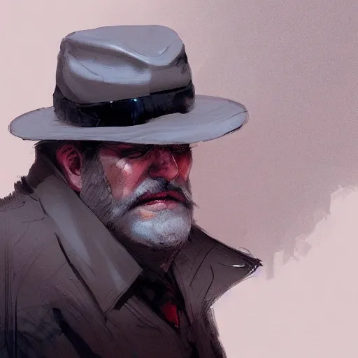 Prompt: portrait of an overweight 55 year old man with short gray hair and a round gray beard, wearing a checkered shirt and a wide brimmed hat, dramatic lighting, illustration by Greg rutkowski, yoji shinkawa, 4k, digital art, concept art, trending on artstation