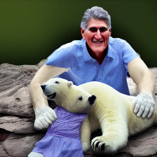 Image similar to Joe Manchin and a polar bear who are best friends, digital art