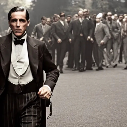 Image similar to Live Action Still of Jerma in The Godfather, real life, hyperrealistic, ultra realistic, realistic, highly detailed, epic, HD quality, 8k resolution, body and headshot, film still