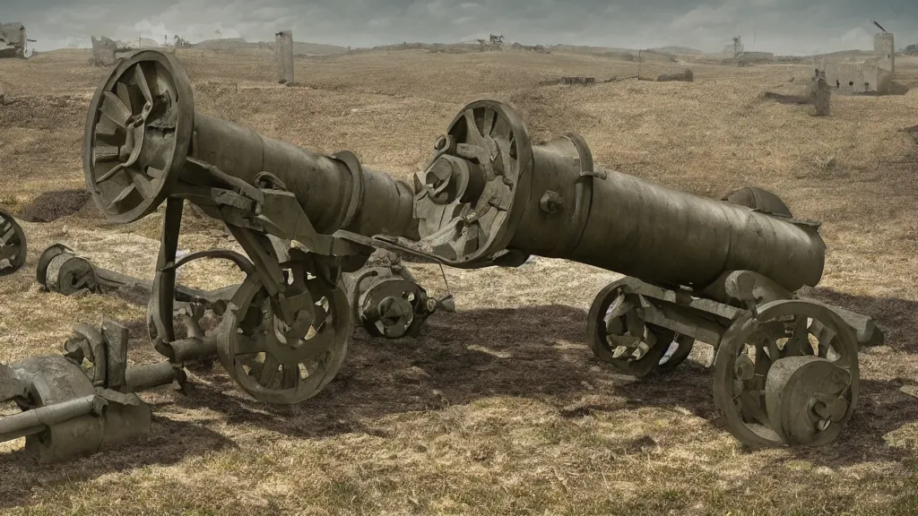 Prompt: view of heavy artillery system howitzer, world war 2, high quality, high detail, photorealistic,