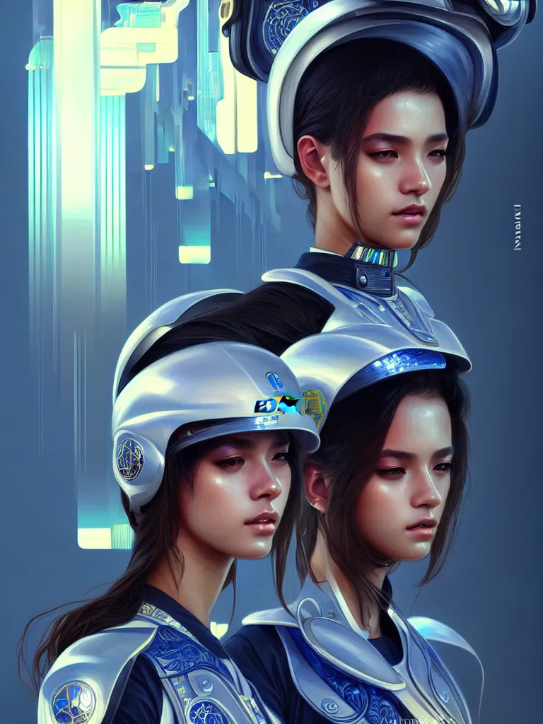 Prompt: portrait futuristic brazil police uniform girl, at future neon light rooftop, ssci - fi and fantasy, intricate and very very beautiful and elegant, highly detailed, digital painting, artstation, concept art, smooth and sharp focus, illustration, art by tan zi and ayanamikodon and alphonse mucha and wlop